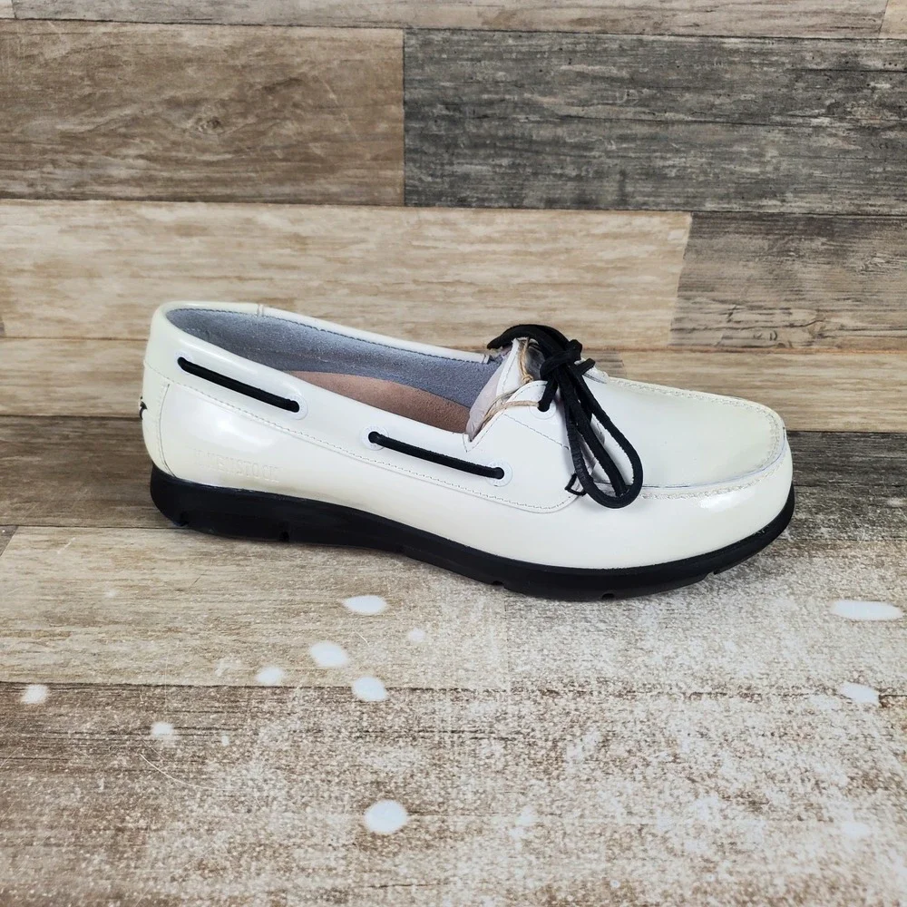 Birkenstock Tennessee Womens Top Sider Shoes Sz 9 White Patent Leather Lace Up